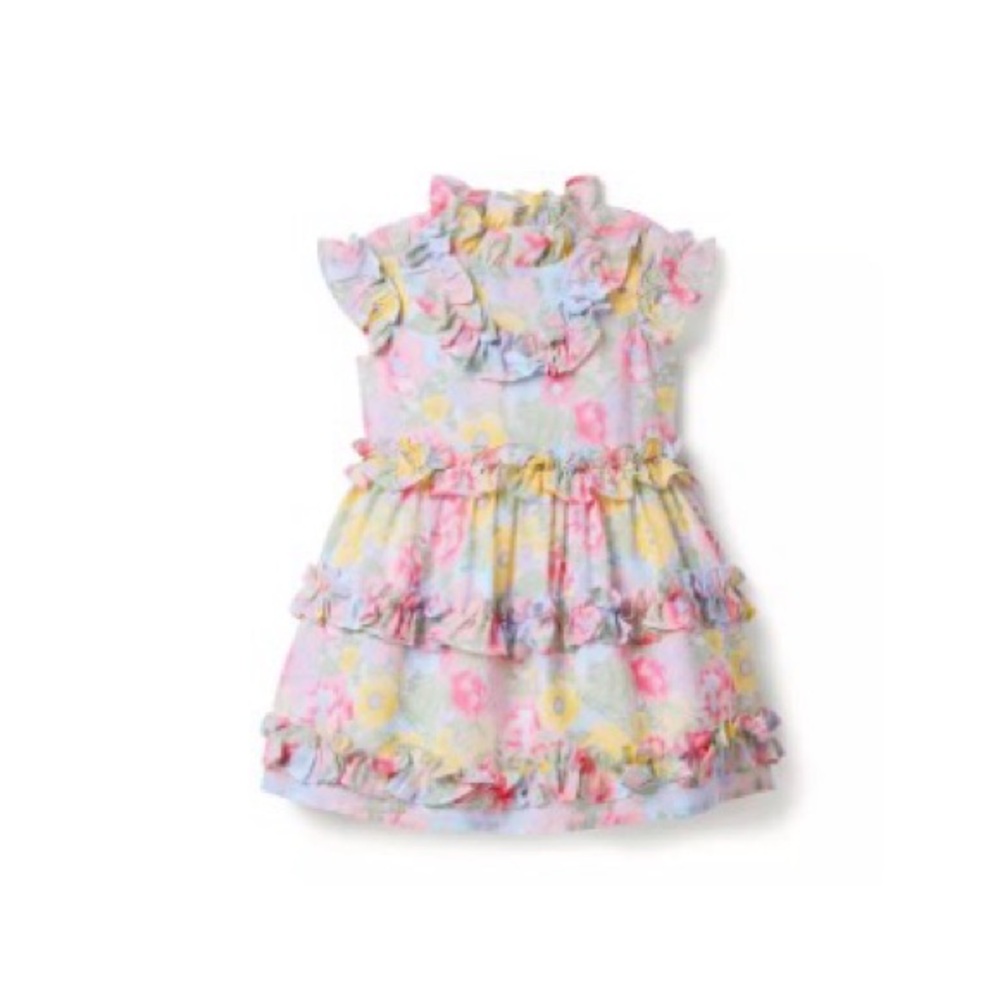 Janie and Jack Floral Ruffle Dress - Pink, Yellow, Blue